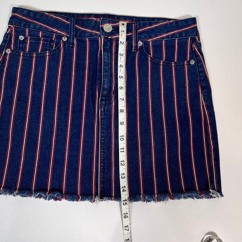 American Eagle Super Stretch Red White Blue Denim Striped Mini Skirt Siz… - Picture 7 of 11